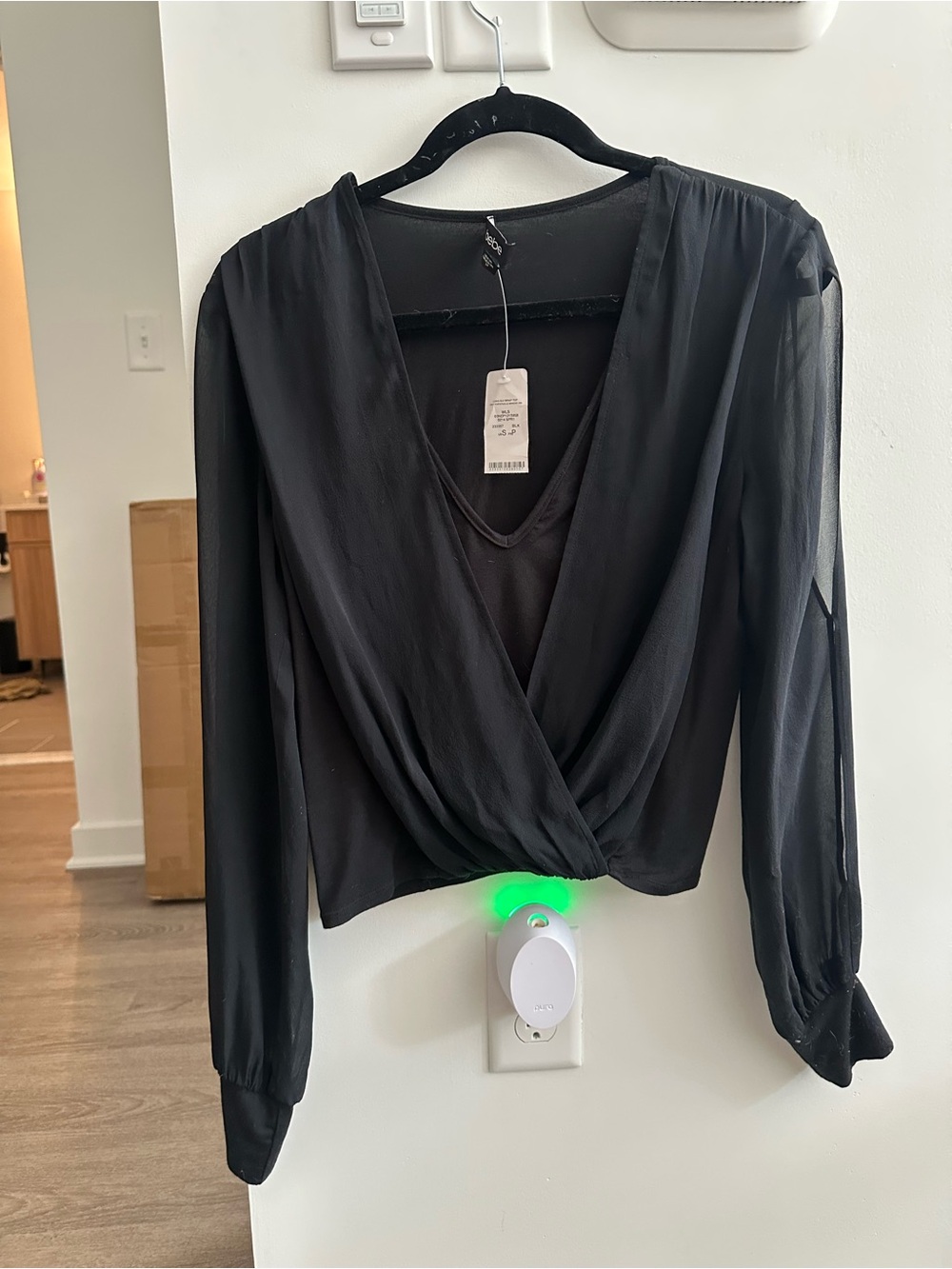 bebe Black Surplice Long-Sleeve Blouse